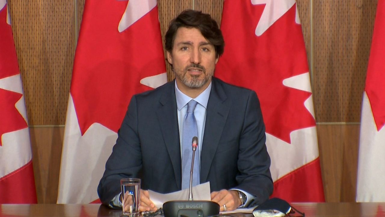 Canadian Prime Minister Justin Trudeau holds a news conference on Tuesday.