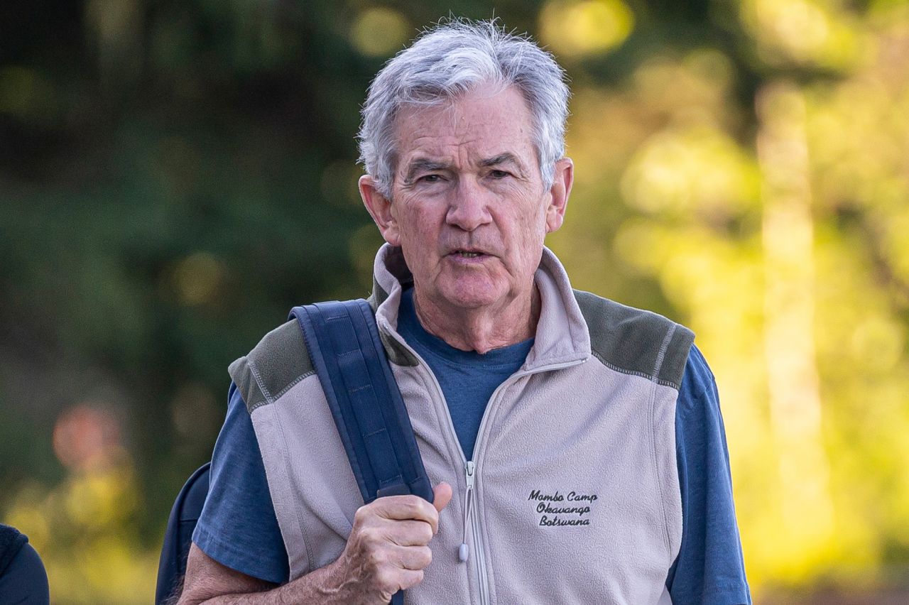 Jerome Powell walks the grounds at the Jackson Hole economic symposium on Thursday.