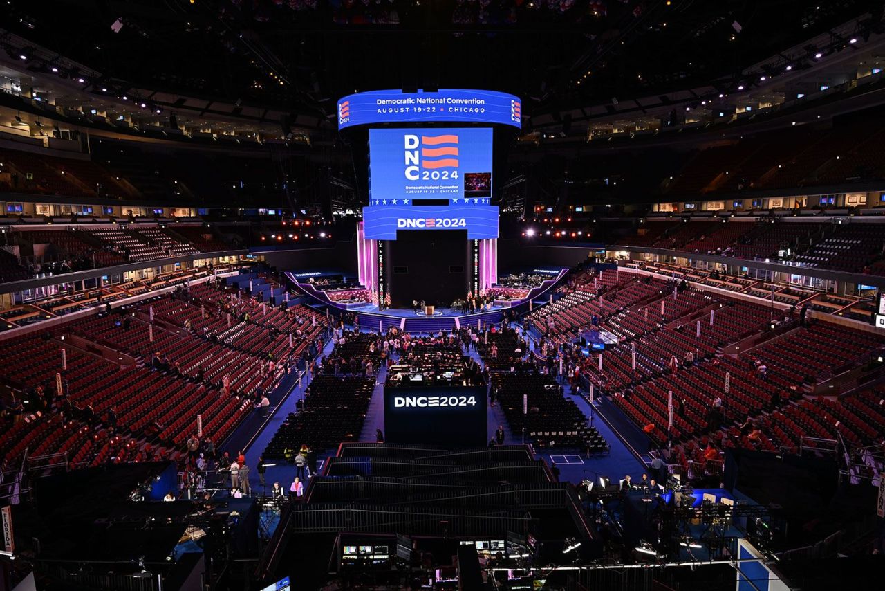 A view of the United Center in Chicago ahead of the third night of the Democratic National Convention on August 21. 