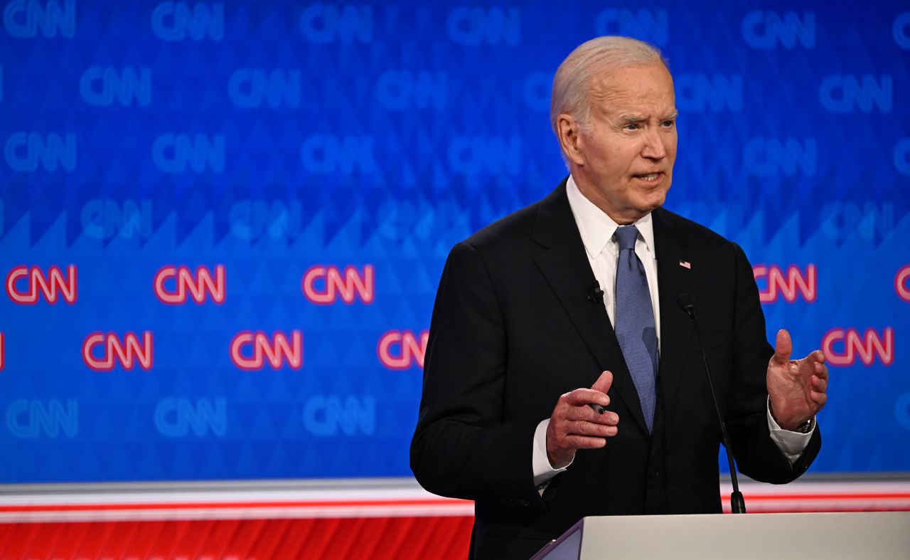 President Joe Biden debates with former President Donald Trump at CNN's Atlanta studios on Thursday night. 