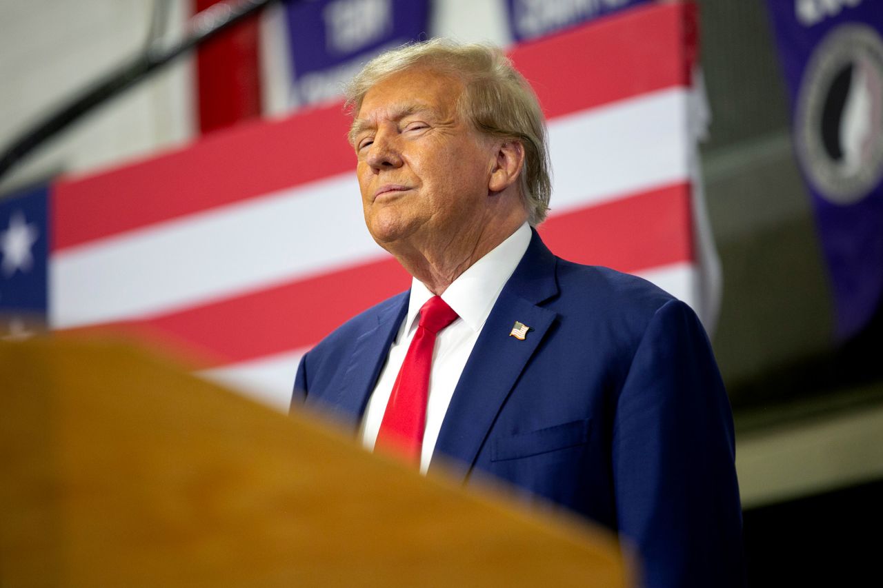 Former President Donald Trump speaks to a crowd of supporters at the Fort Dodge Senior High School on November 18, in Fort Dodge, Iowa.