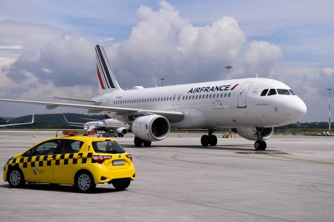 An Air France KLM Airbus A320 taxis at the John Paul II Krakow International Airport in Krakow, Poland on July 3.