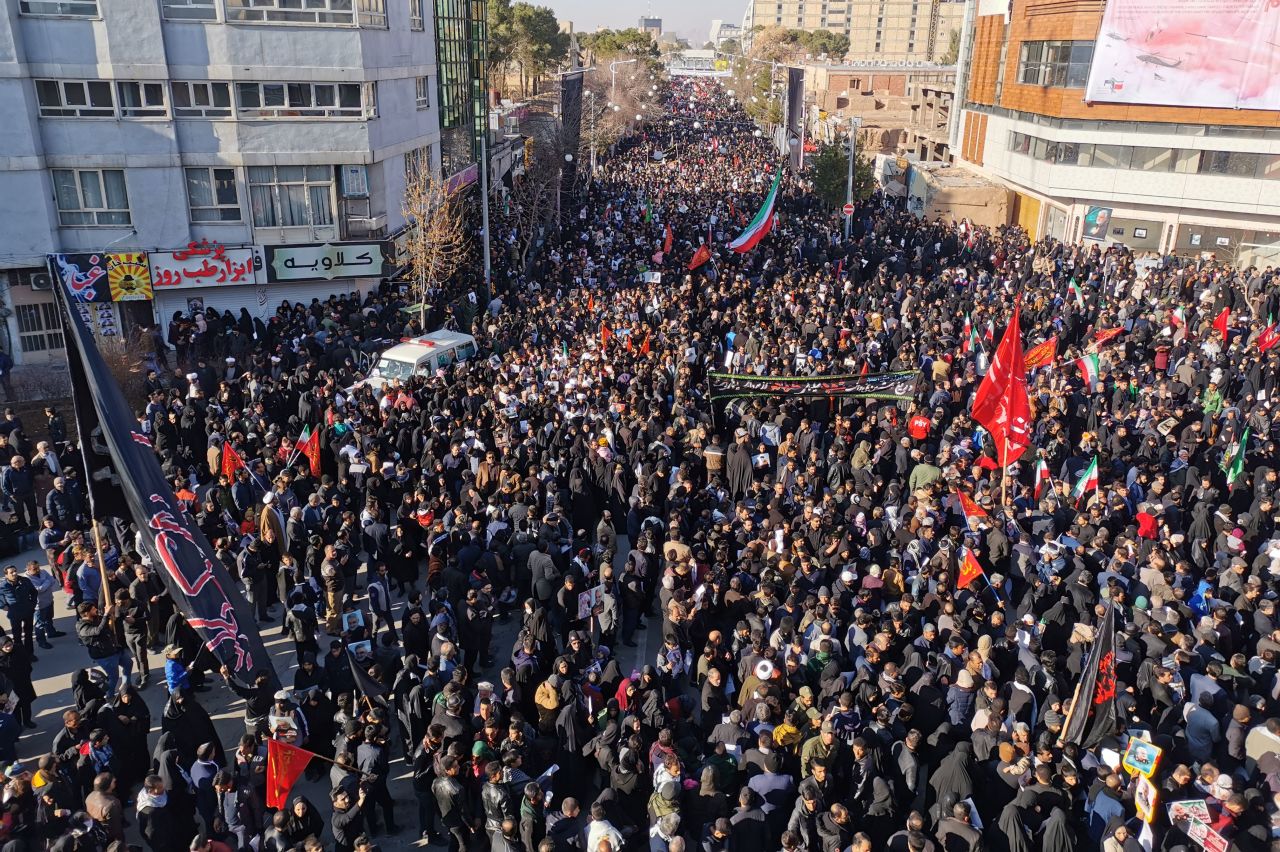 Iranian mourners gather for the burial of slain top general Qasem Soleimani in his hometown Kerman on January 7, 2020.