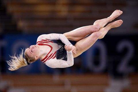 The US' Jade Carey competes during the women's floor exercise final on Monday. 