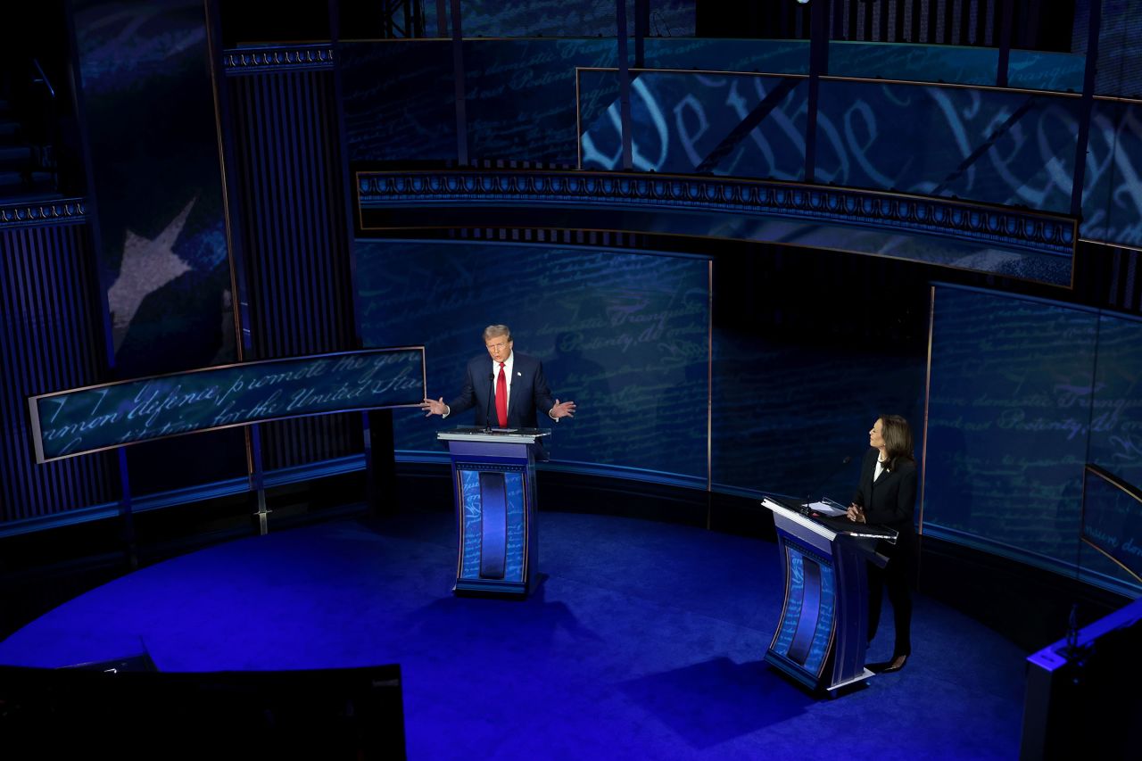 Former President Donald Trump and Vice President Kamala Harris debate for the first time during the presidential election campaign at The National Constitution Center on September 10 in Philadelphia.