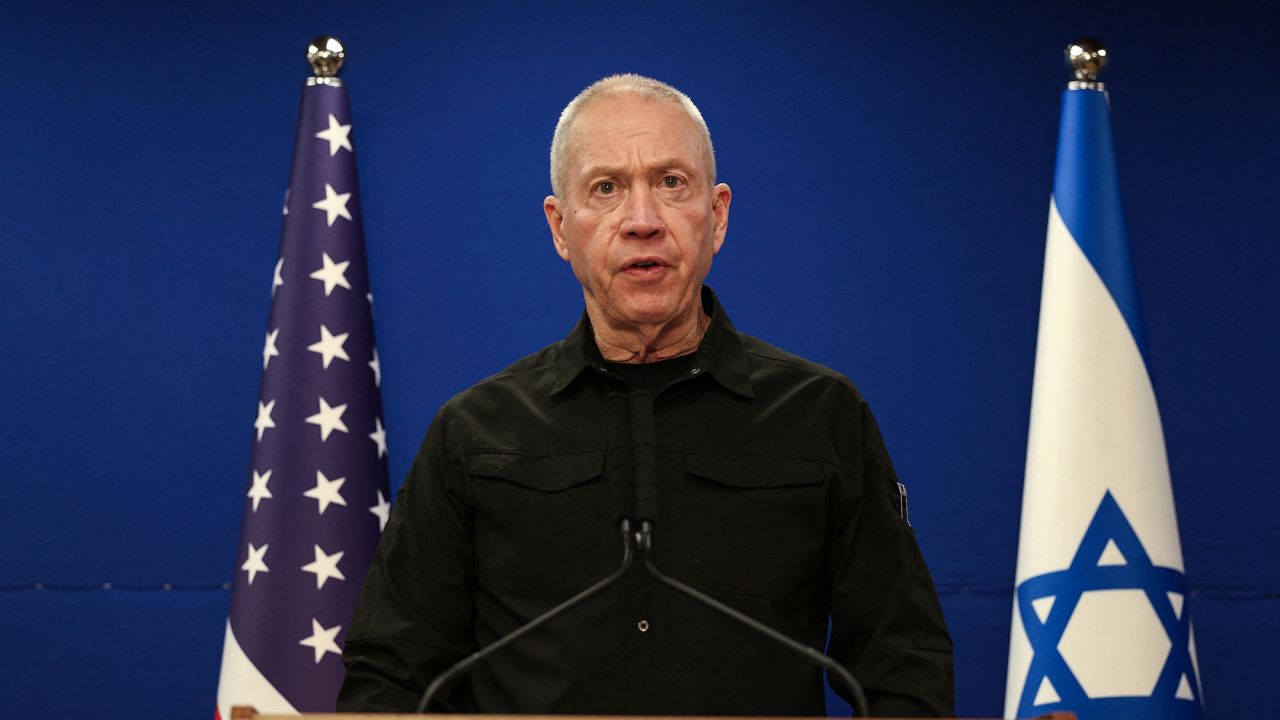 Israeli Defense Minister Yoav Gallant speaks during a press conference at Israel's Ministry of Defense in Tel Aviv, Israel, on December 18.