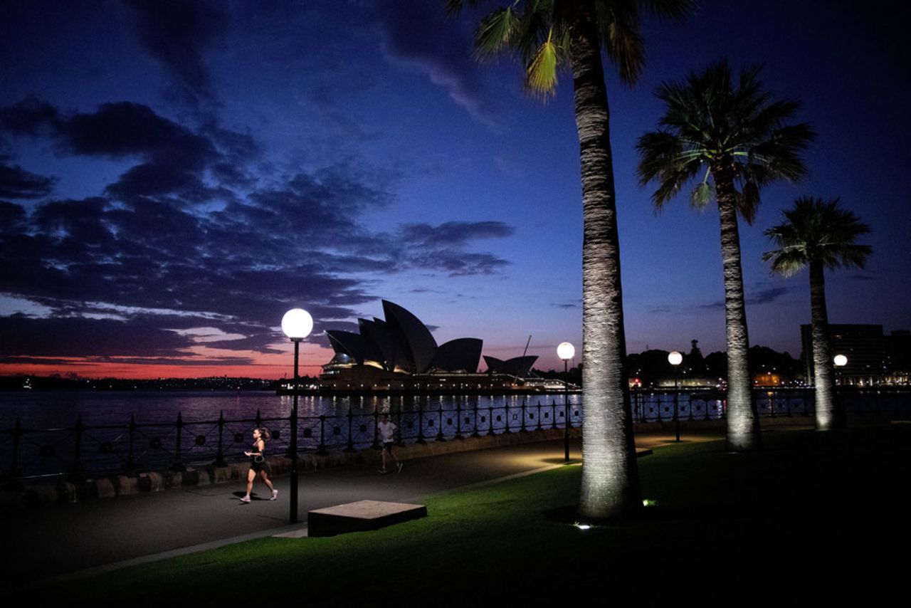 A woman runs around Sydney Harbour on April 1. 