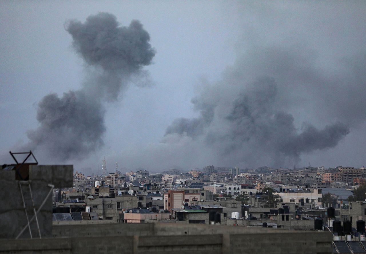 Smoke rises after Israeli attacks on Jabalya, Gaza, on May 11. 