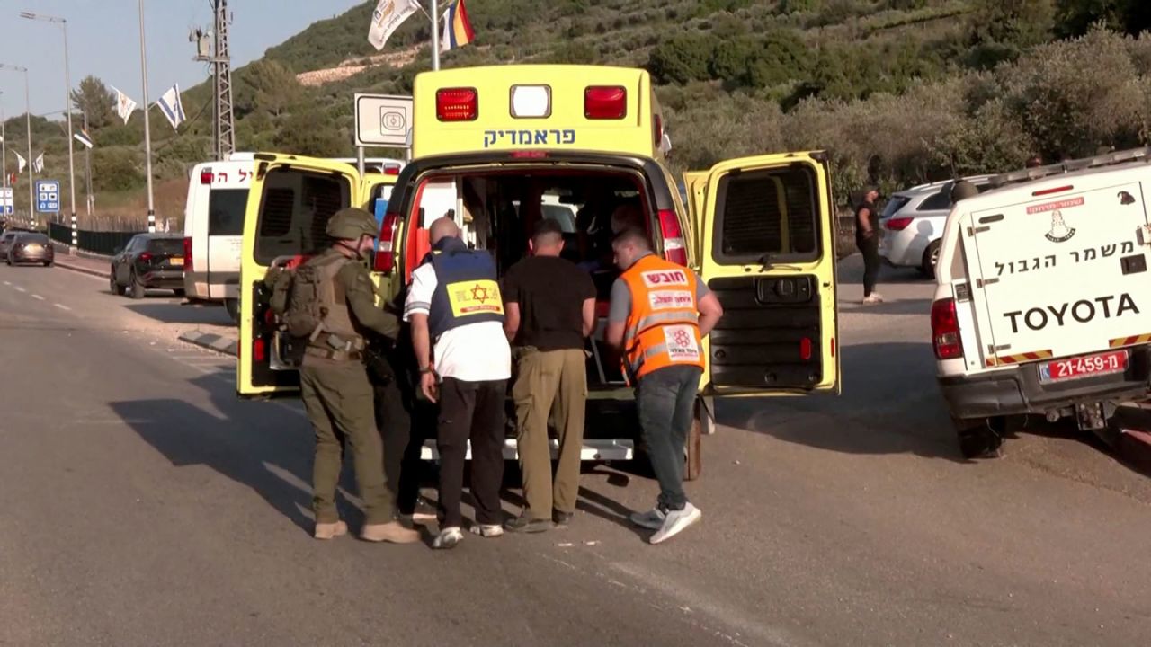 Emergency personnel respond near Hurfeish, Israel, after a reported Hezbollah attack from Lebanon on Wednesday, June 5. 