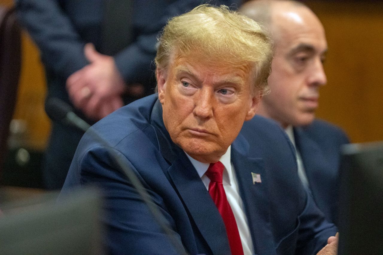 Former President Donald Trump attends a pre-trial hearing at Manhattan Criminal Court in New York on February 15. 