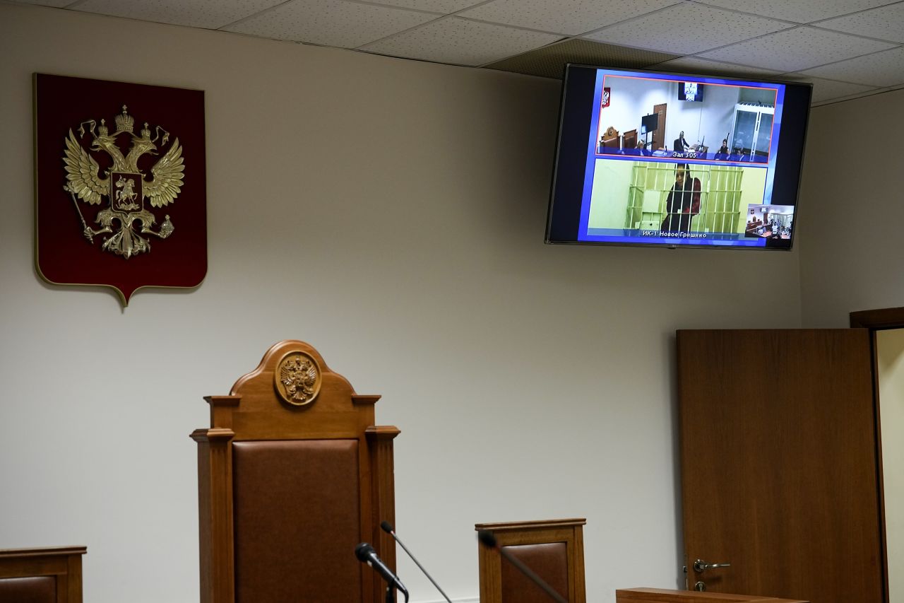US basketball player Brittney Griner is seen on a screen via a video link from a remand prison during a court hearing to consider an appeal against her sentence, at the Moscow regional court on October 25. She was sentenced to nine years in a Russian penal colony in August for drug smuggling.