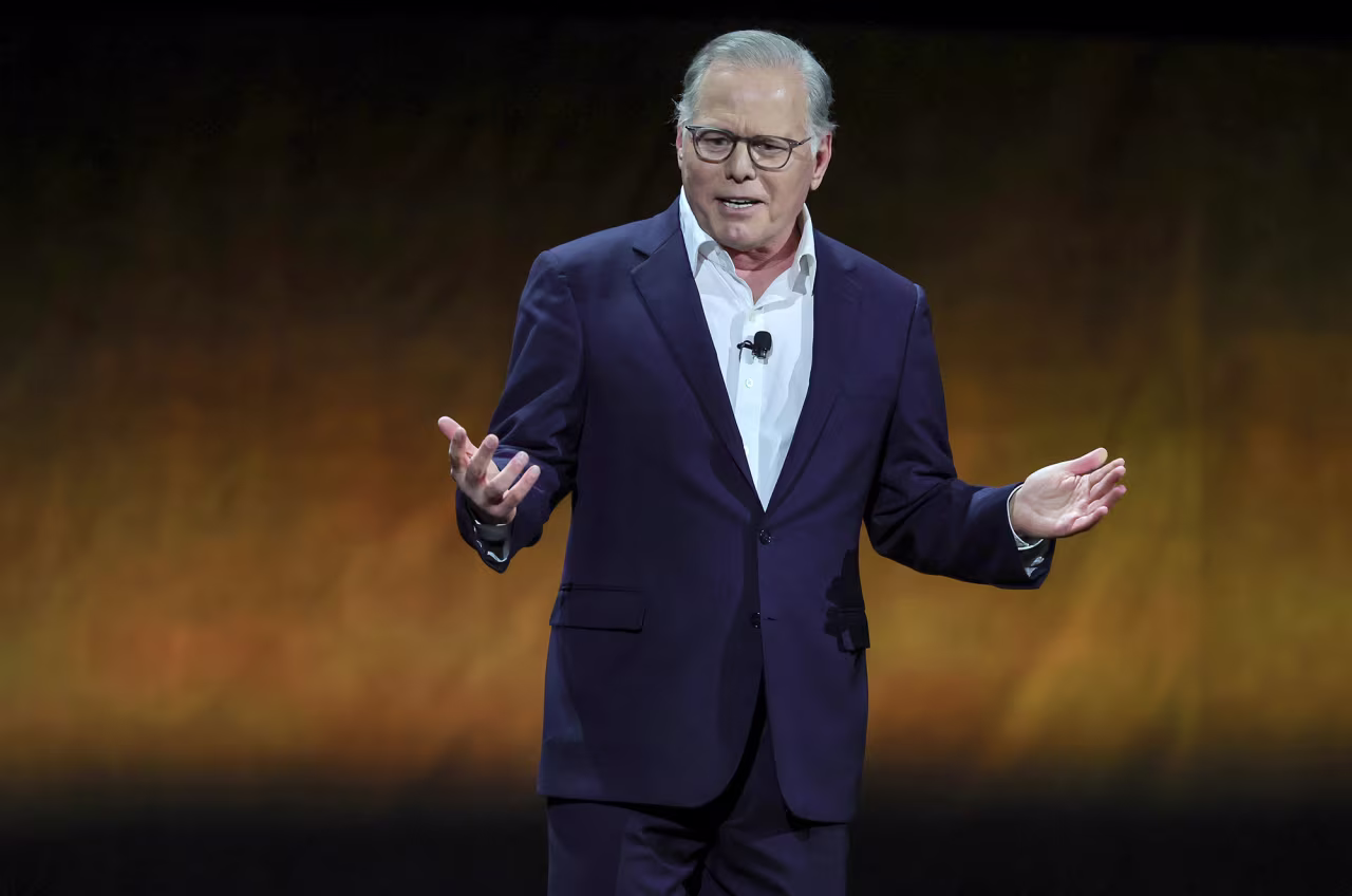 Warner Bros. Discovery President and CEO David Zaslav speaks onstage during the Warner Bros. Pictures Studio presentation during CinemaCon at The Colosseum at Caesars Palace on April 25, in Las Vegas, Nevada. 