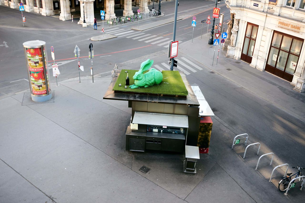 A closed street food stall is pictured in Vienna, Austria on April 2.