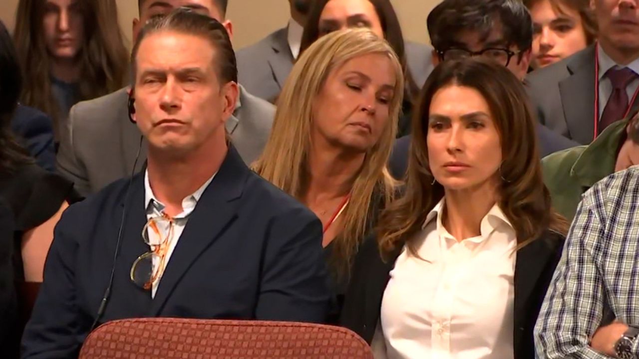 Stephen Baldwin, left, and Hilaria Baldwin, right, sit in the court gallery on Wednesday. 