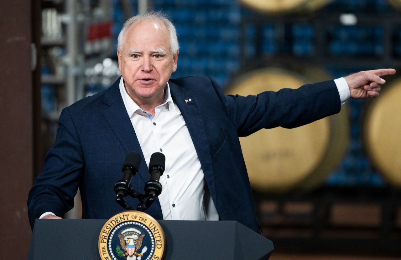 Minnesota Gov. Tim Walz speaks in Superior, Wisconsin, in January.