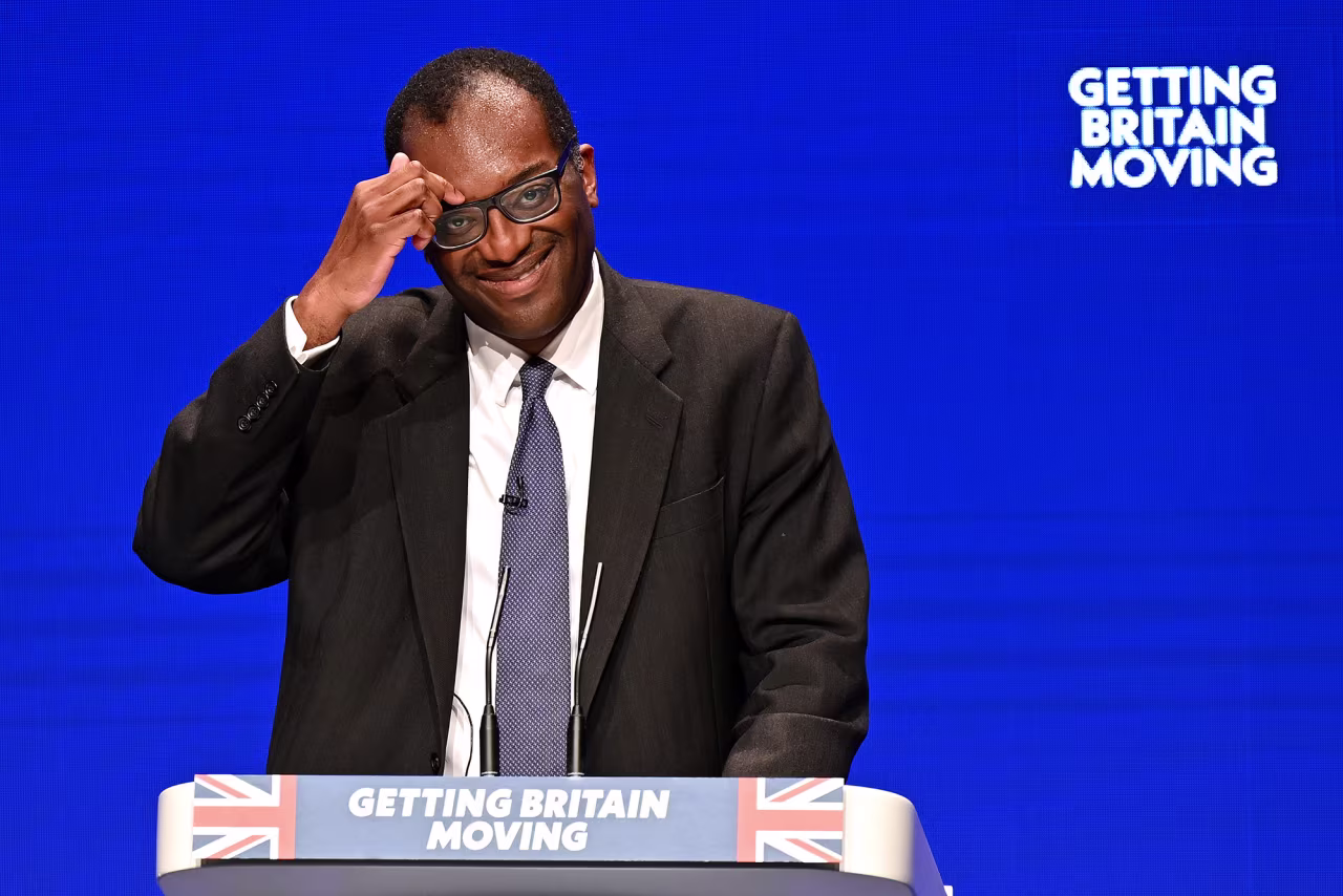 Chancellor of the Exchequer Kwasi Kwarteng delivers a speech on day two of the annual Conservative Party conference on October 3, in Birmingham, England.