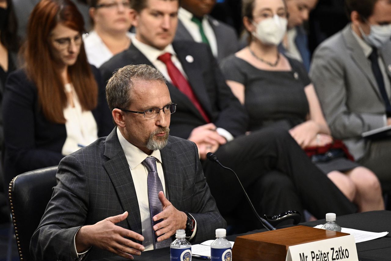 Peiter "Mudge" Zatko testifies before the US Senate Judiciary Committee on Capitol Hill in Washington, on September 13.