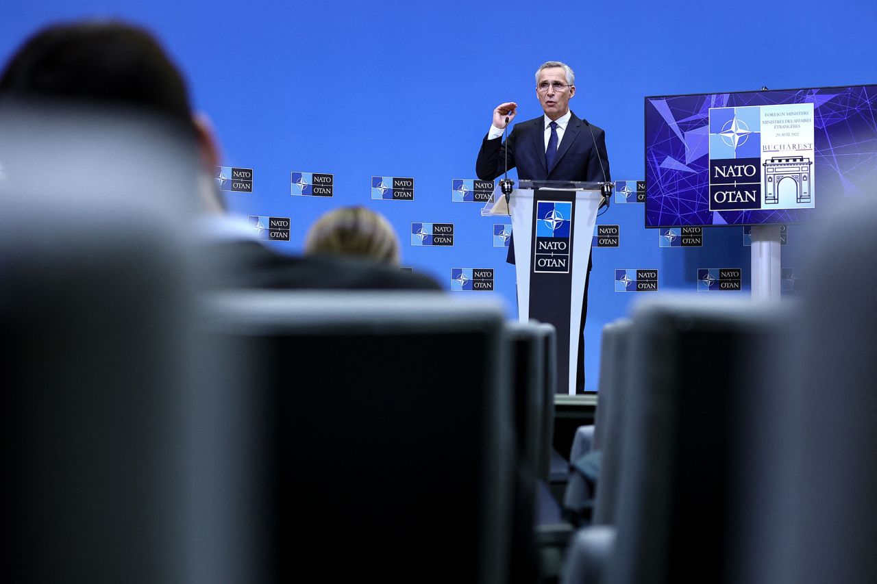 NATO Secretary General Jens Stoltenberg addresses a press conference ahead of a foreign ministers' meeting at the NATO headquarters in Brussels, Belgium, on November 25.