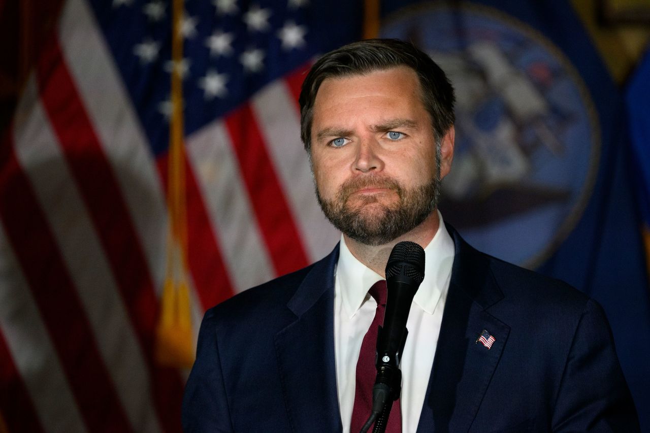 Sen. JD Vance speaks at a campaign rally at VFW Post 92 in New Kensington, Pennsylvania, on Thursday.