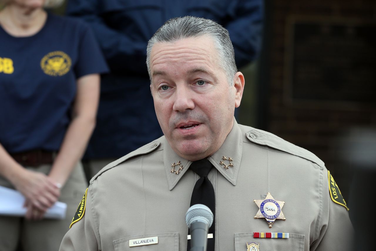Los Angeles County Sheriff Alex Villanueva speaks at a news conference on January 27, in Calabasas, California. 