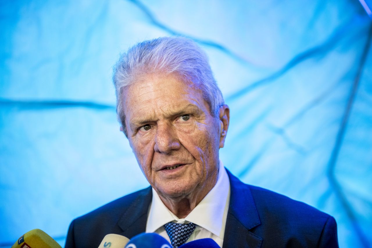 Dietmar Hopp speaks to the media after the opening of the "Klima Arena," or Climate Arena, on October 7, 2019 in Sinsheim, Germany.