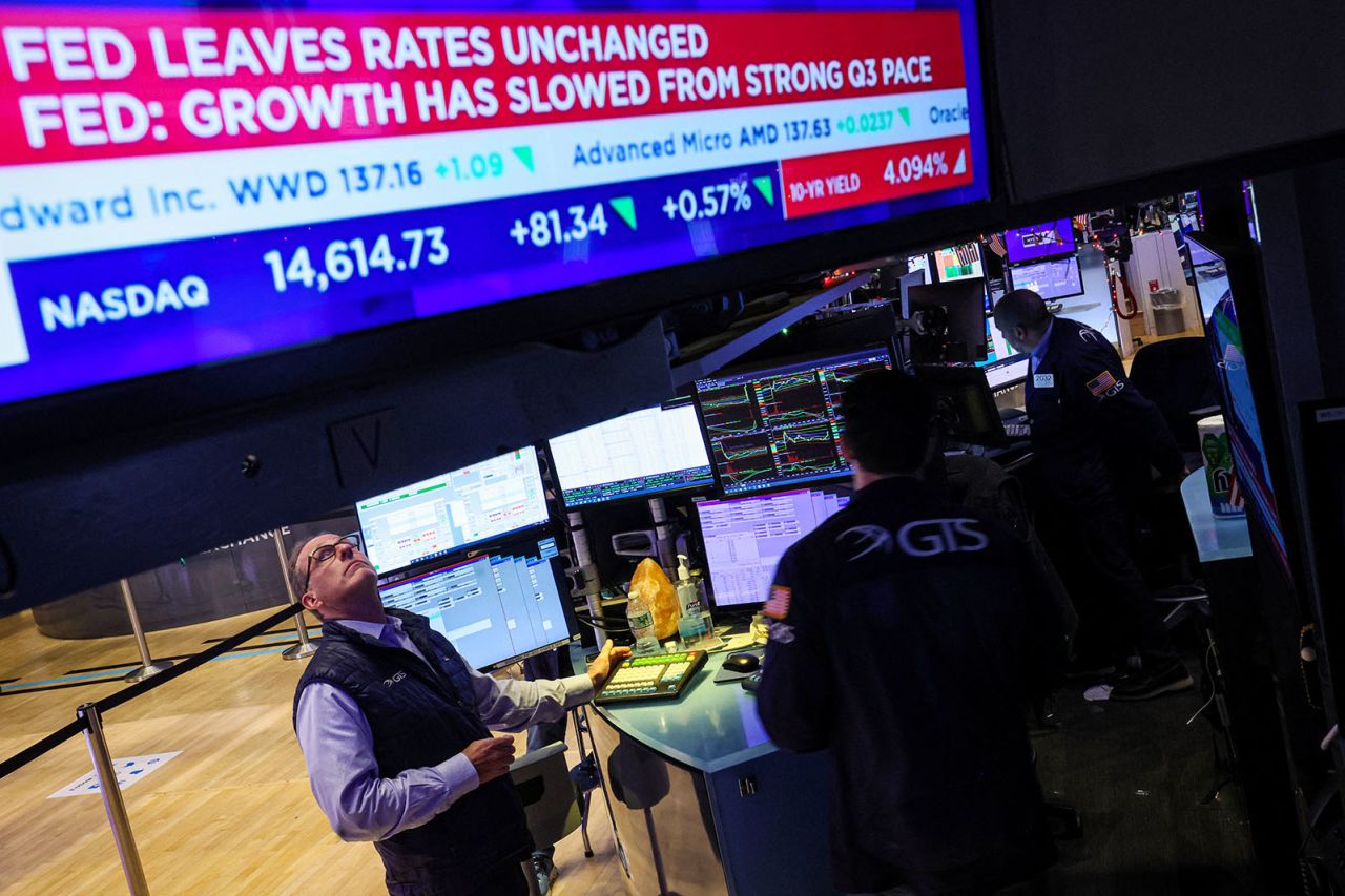 Dow surges to new record as Fed signals three rate cuts in 2024
