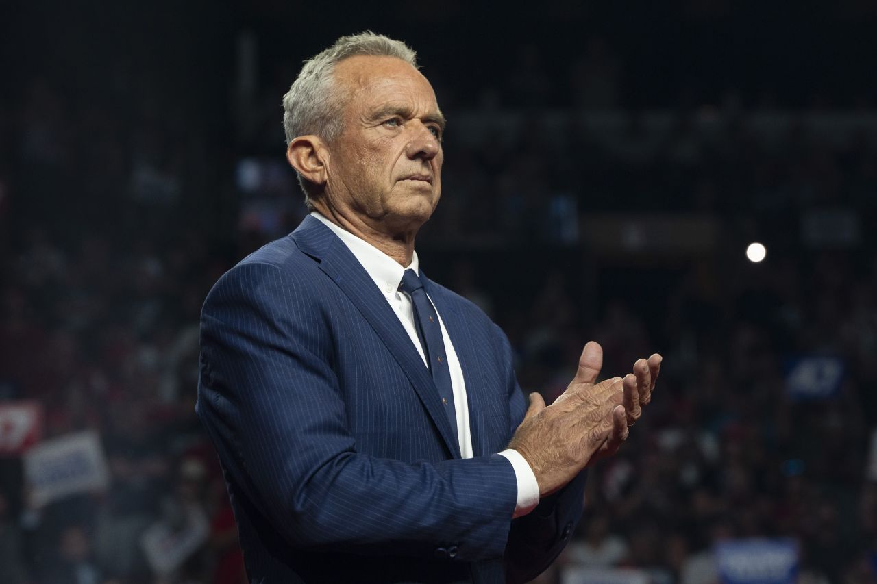 Former Republican presidential candidate Robert F. Kennedy Jr. listens during a campaign rally for Republican presidential nominee, former U.S. President Donald Trump at Desert Diamond Arena on August 23, in Glendale, Arizona.