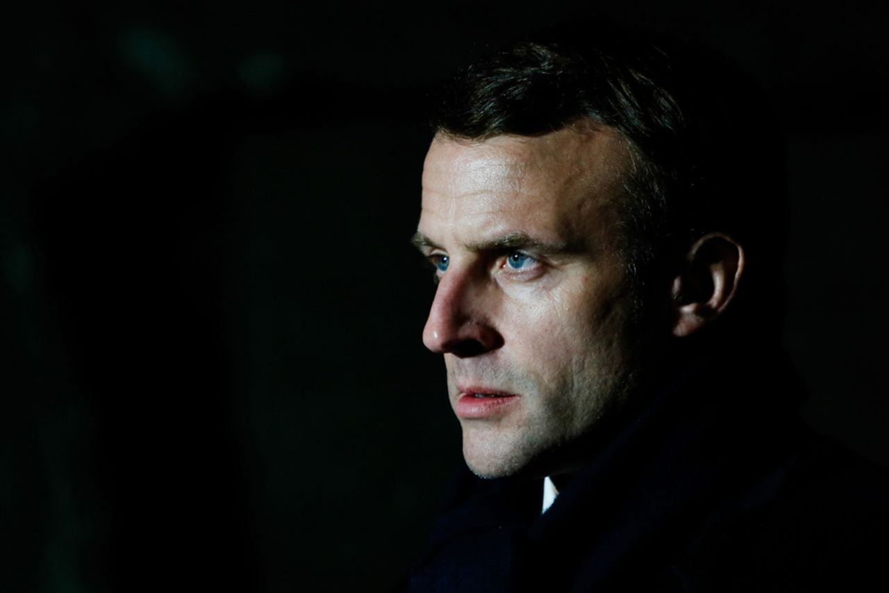 French President Emmanuel Macron delivers a speech outside the Emile Muller Hospital in Mulhouse in eastern France, on March 25.