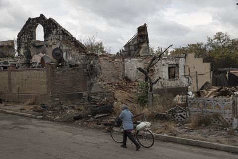 A view of damage at Velyka Oleksandrivka town in the Kherson region, Ukraine, on October 24.