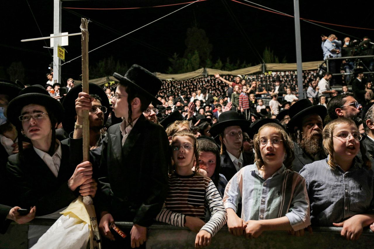 Ultra-Orthodox Jews gather at the site where Rabbi Shimon Bar Yochai is thought to be buried at Mount Meron in northern Israel on Thursday night. 