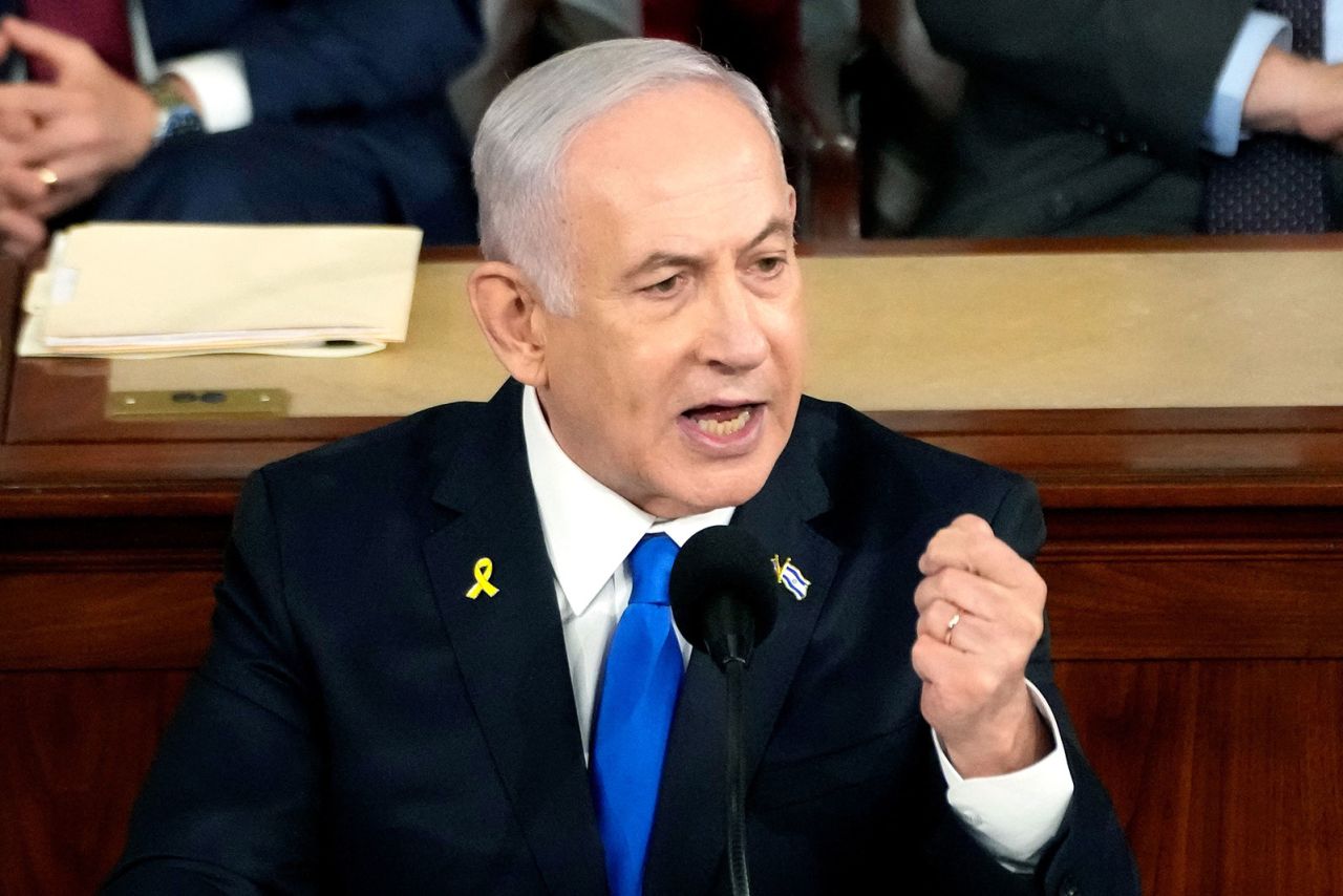 Israeli Prime Minister Benjamin Netanyahu addresses a joint meeting of Congress on Wednesday, July 24.