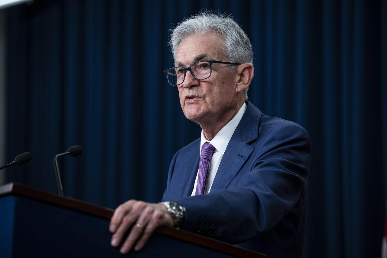 Federal Reserve Chair Jerome Powell speaks during a news conference in Washington, DC, on May 1.