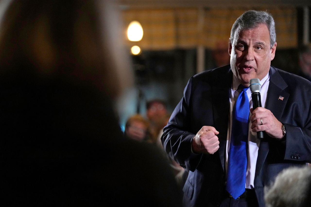 Former New Jersey Gov. Chris Christie speaks at a town hall campaign event in Rochester, New Hamphire, on Tuesday.