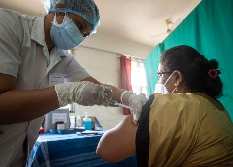 Health workers conduct a dry run administering Covid-19 vaccinations in Pune, India, on January 8.