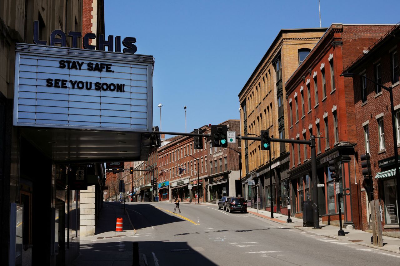 The downtown stands empty amid the coronavirus disease outbreak in Brattleboro, Vermont, on April 19.