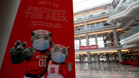 Mascots appear on a student union poster at North Carolina State University in July.