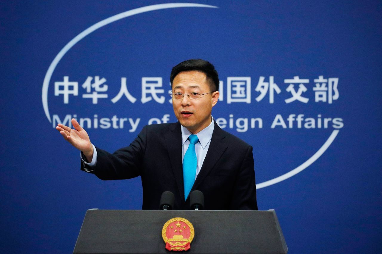 Chinese Foreign Ministry Spokesman Zhao Lijian speaks at a daily briefing at the Ministry of Foreign Affairs office in Beijing, on February 24.