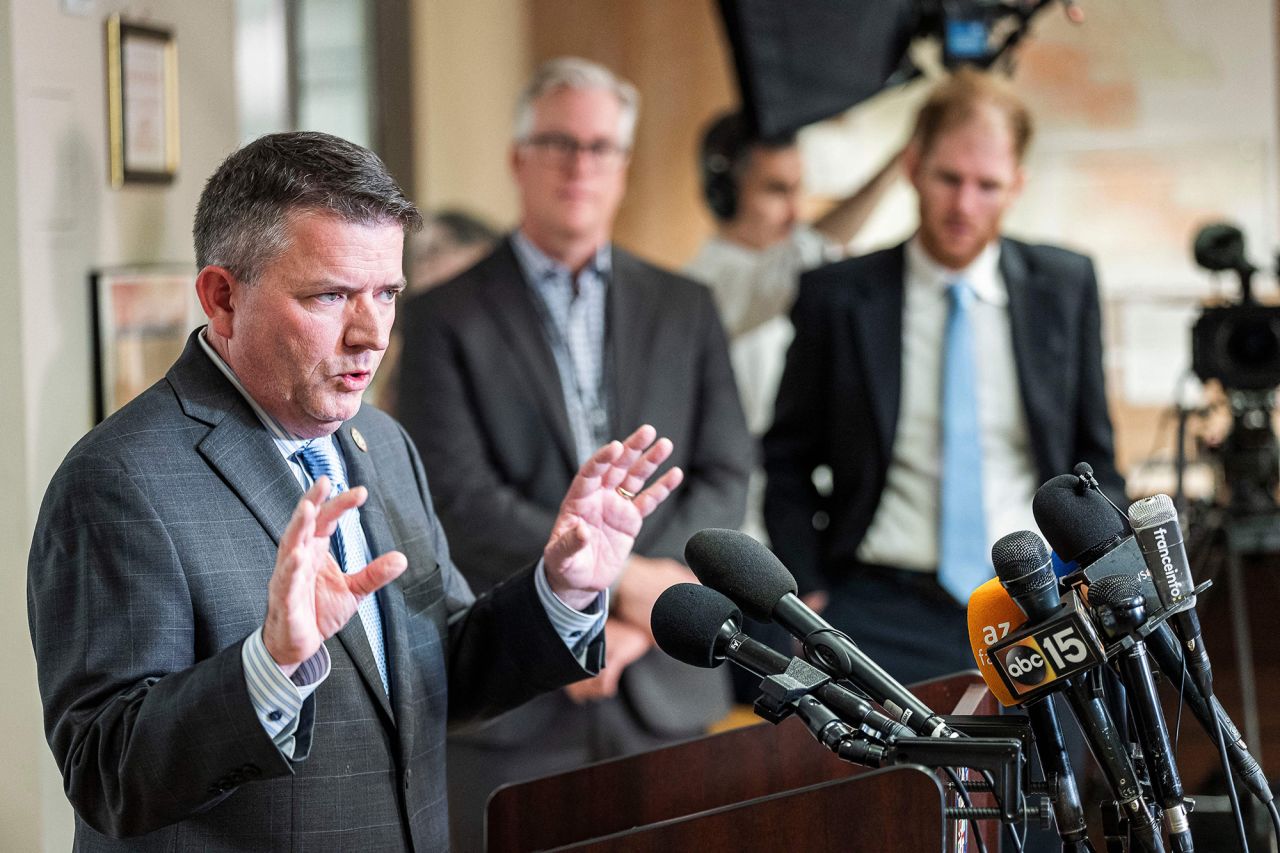 Maricopa County Board of Supervisors Chair Bill Gates speaks to the media about voting machine malfunctions at the Maricopa County Tabulation and Elections Center (MCTEC) in Phoenix, on November 9. 