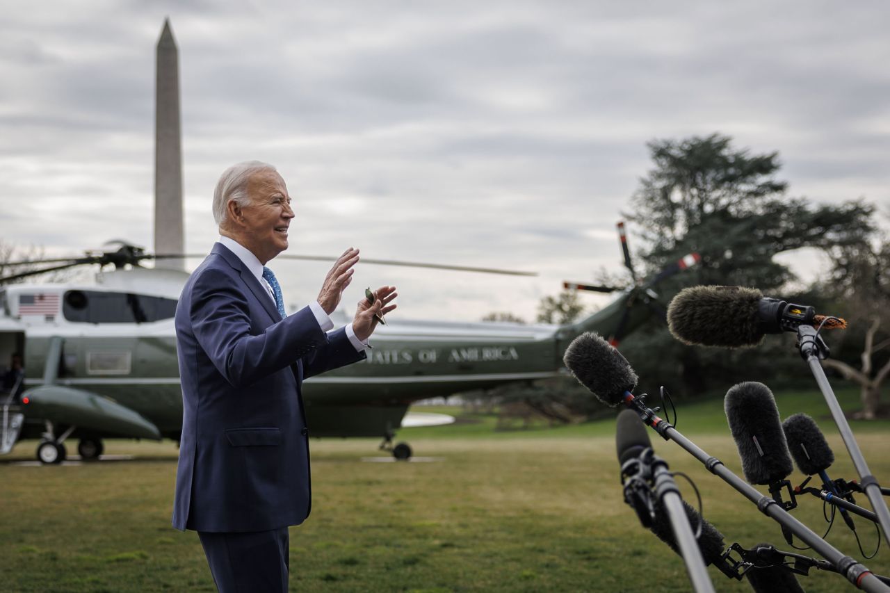 President Joe Biden speaks to the press on the South Lawn of the White House on Tuesday, January 30.