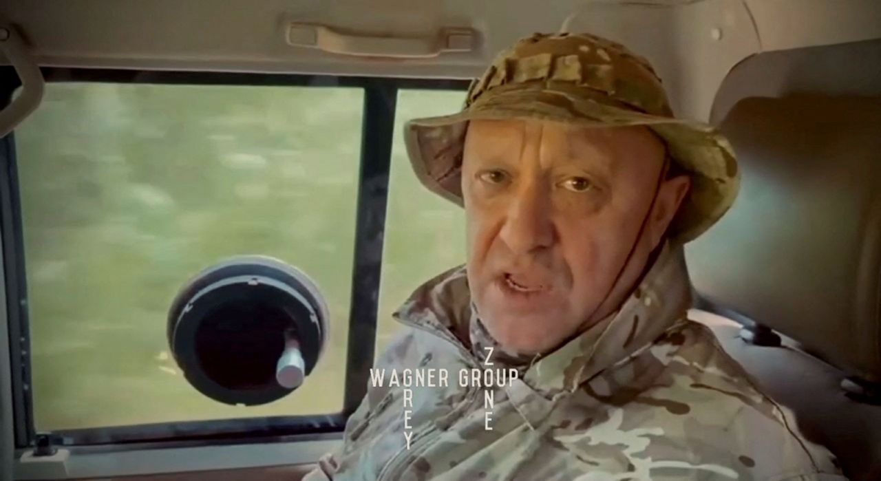 Yevgeny Prigozhin gives an address inside a vehicle at an unknown location.