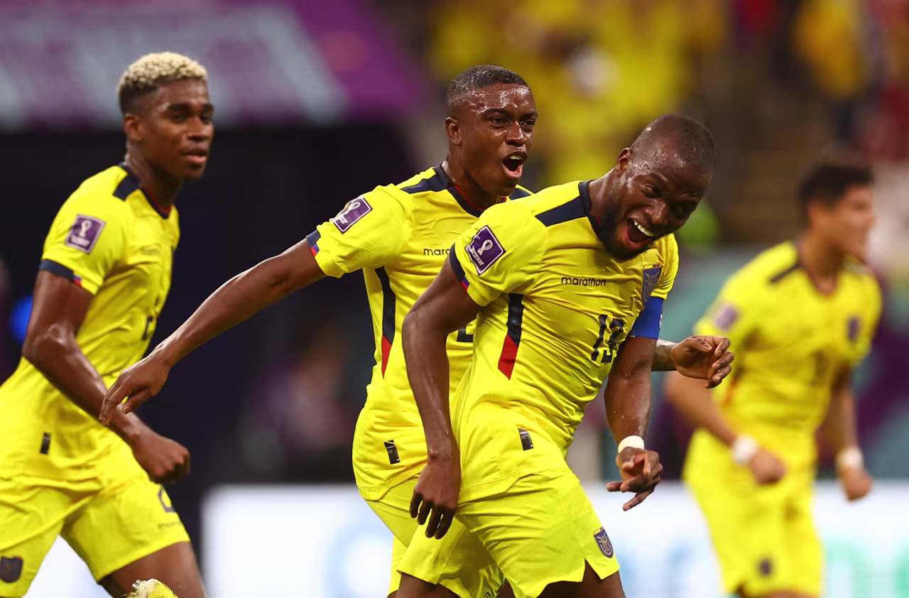 Ecuador's Enner Valencia celebrates scoring the team's second goal.