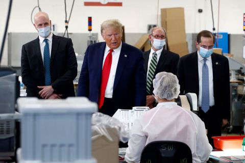 President Trump tours the headquarters of Puritan Medical Products on Friday, June 5.