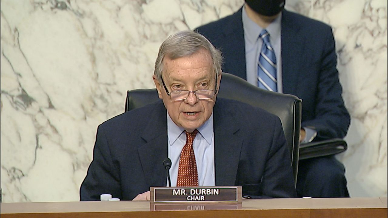 Senate Judiciary Chair Dick Durbin speaks during a hearing on gun violence in Washington, DC, on March 23.