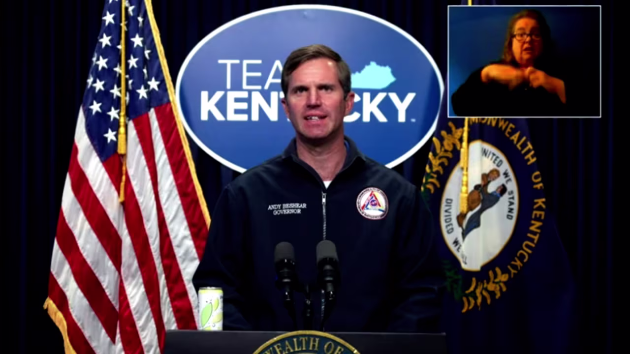 Kentucky Gov. Andy Beshear speaks during a press conference on Friday, July 29. 
