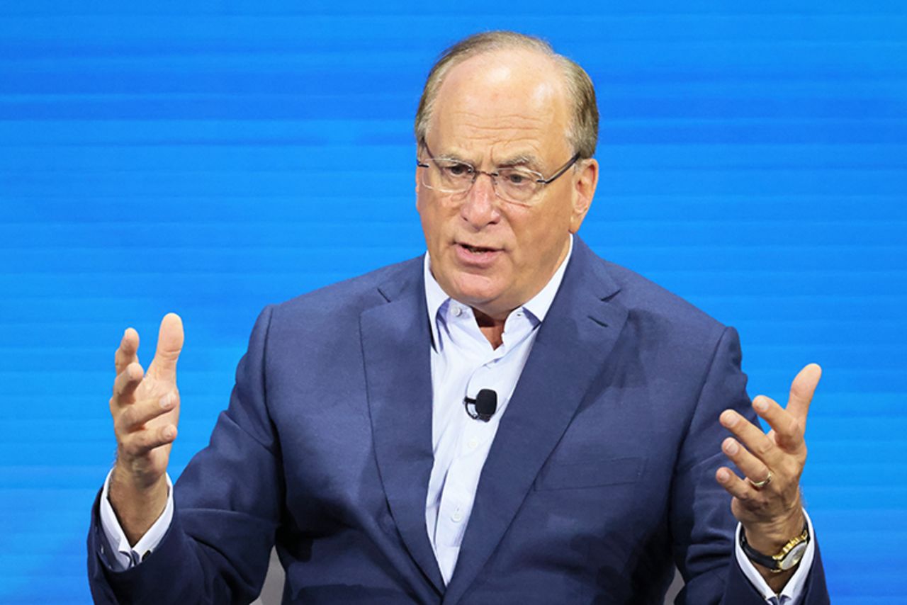 BlackRock CEO Larry Fink speaks during the New York Times DealBook Summit on November 30, 2022 in New York City.