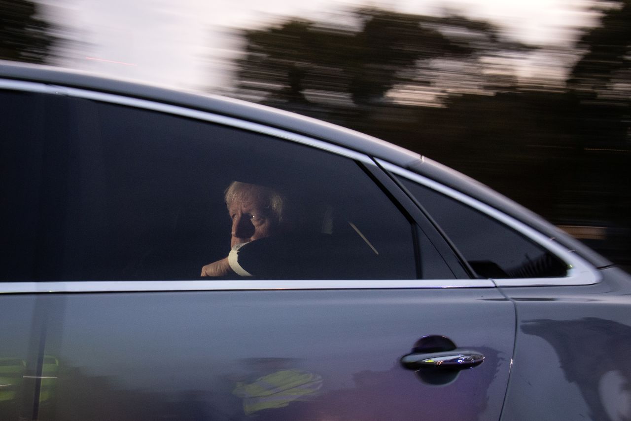 Prime Minister Boris Johnson is driven into the Houses of Parliament on Monday.