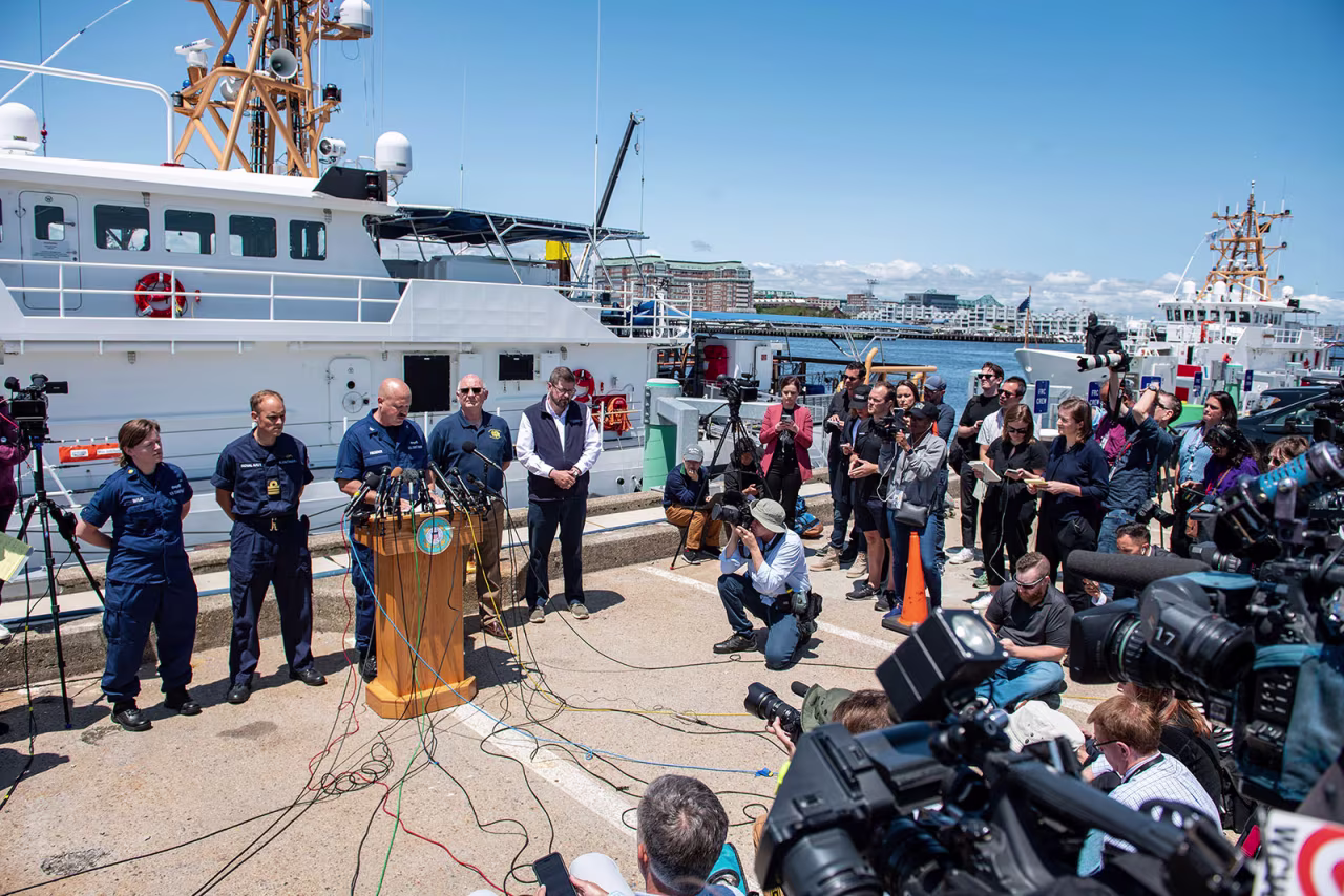 US Coast Guard Captain Jamie Frederick speaks to reporters in Boston on Wednesday.