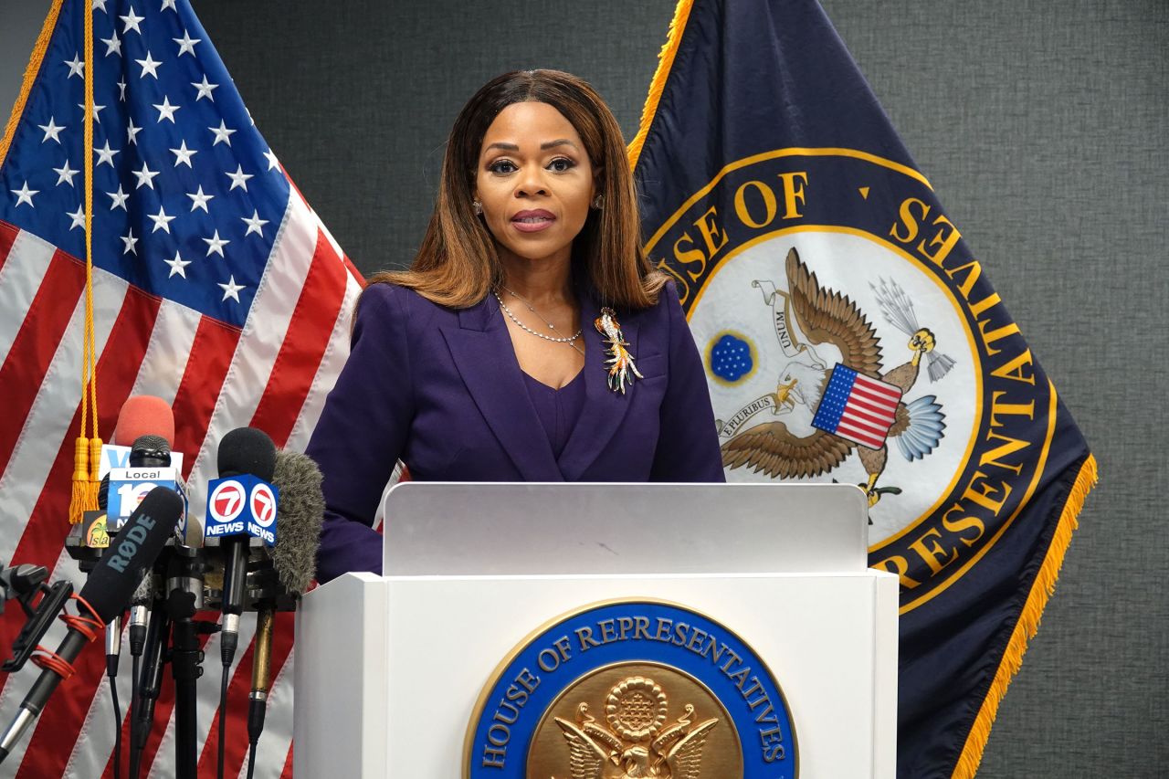 Rep. Sheila Cherfilus-McCormick hosts a press conference on Monday, March 11, in Fort Lauderdale.