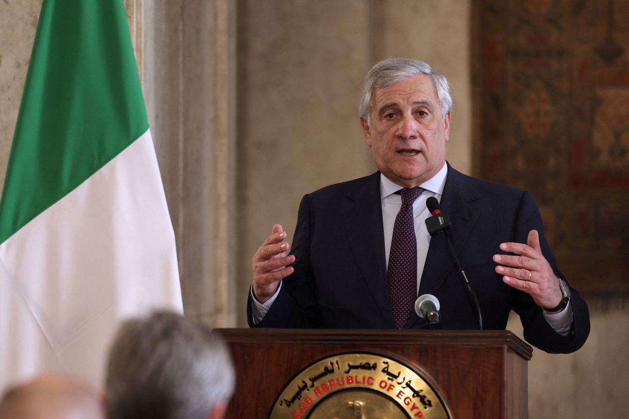 Italian Foreign Minister Antonio Tajani speaks during a press conference with Egyptian Foreign Minister Sameh Shoukry in Cairo, Egypt, on Wednesday.