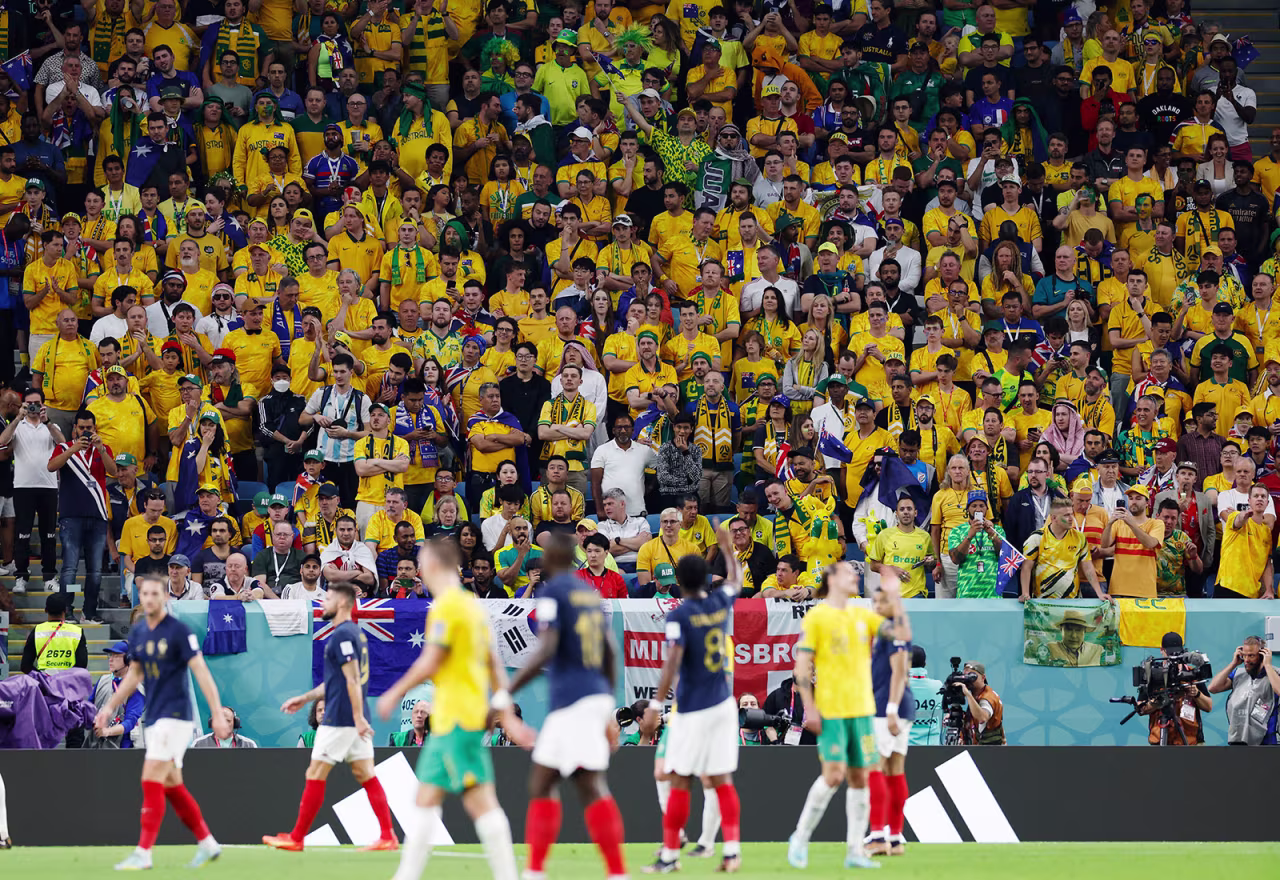 Australia fans are seen in the stands during a match between Australia and France on November 22.